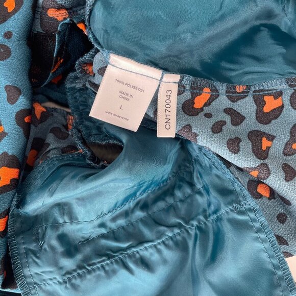 New York & Company Teal Orange Leopard Print Tie Waist Satin Shorts Size L - Picture 11 of 12